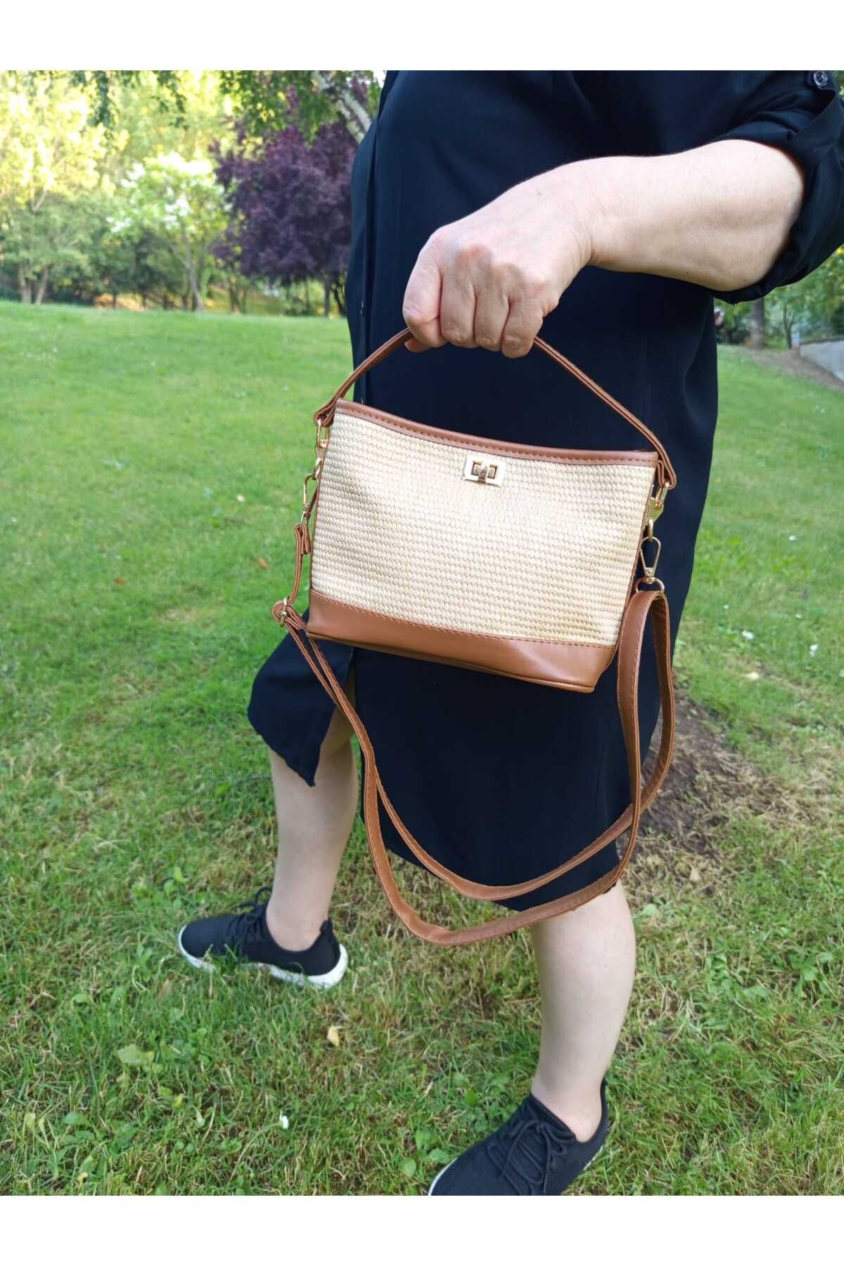 EG BAGS Hasır Görünümlü Mini Bucket Kadın Çanta