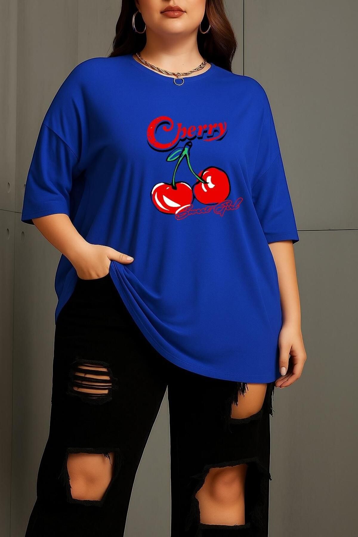 BENROMA BÜYÜK BEDEN CHERRY KİRAZ BASKILI UNİSEX TİŞÖRT