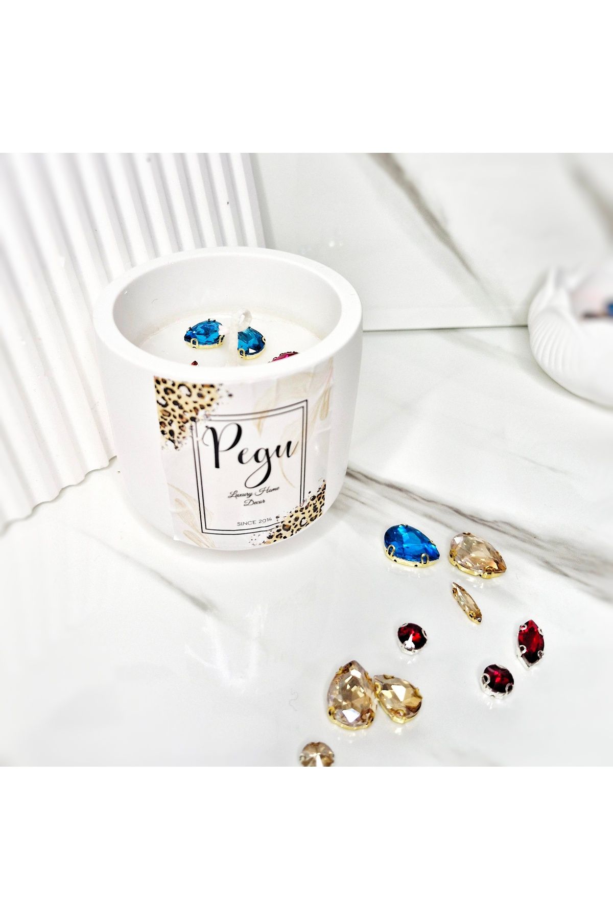 Pegubabycollection Kristal Taşlı Özel Tasarım %100 Doğal Soya Wax Mum , bardak model