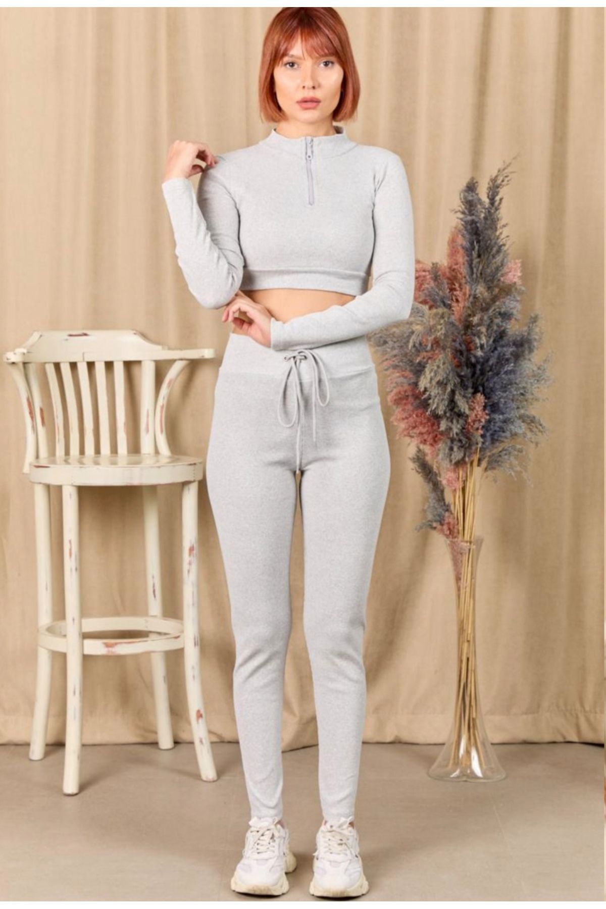 shop Fermuarlı Crop pantolon ikili Takım