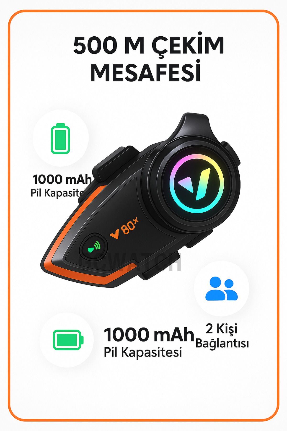 GcWatch Kask Interkom 2 Kişi Bağlantılı Modern RGB Işıklı Yeni Nesil Interkom