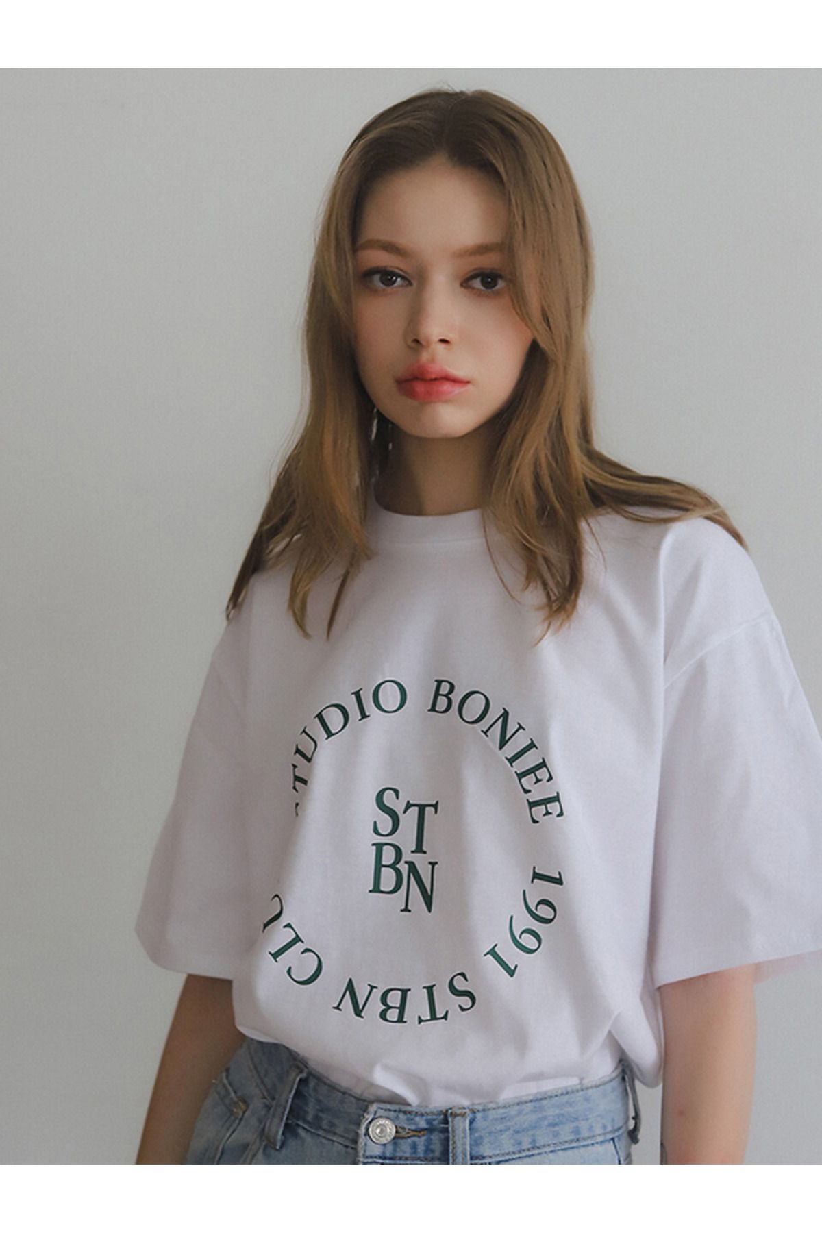 ELNOYA Unisex Pamuklu Beyaz Oversize "stbn" Baskılı Bisiklet Yaka Rahat T-shirt