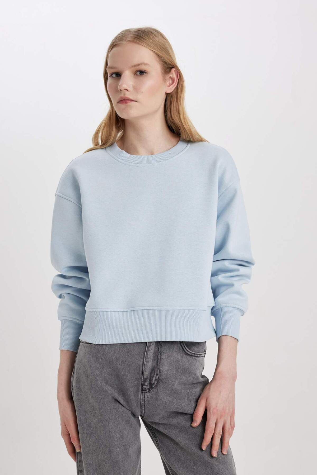 DeFacto Relax Fit Bisiklet Yaka Kalın Basic Düz Sweatshirt B8568AX24SP