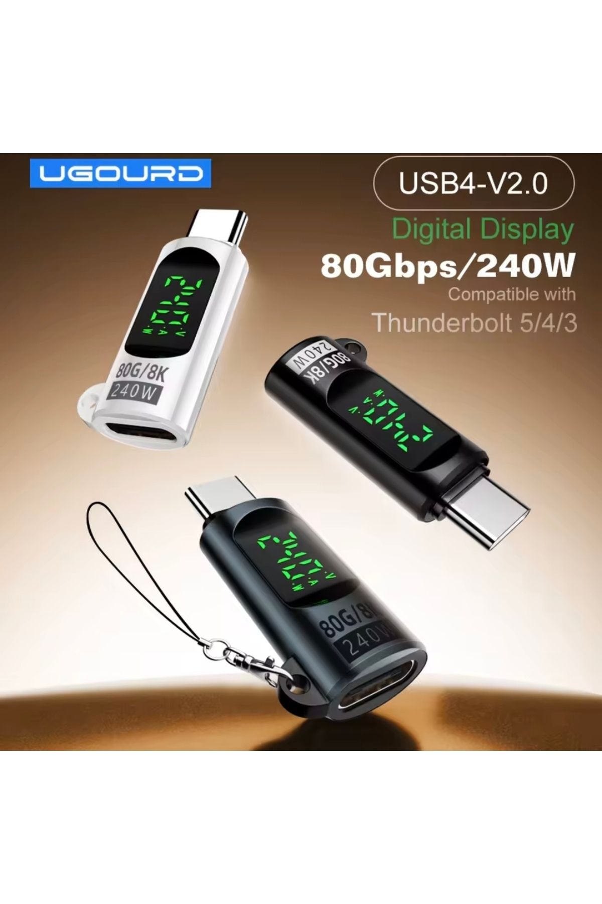 UGOURD Thunderbolt 5 Çevirici Dönüştürücü Adaptör Type-C Dijital Ekran 80Gbps/240W/8K-60Hz Orginal