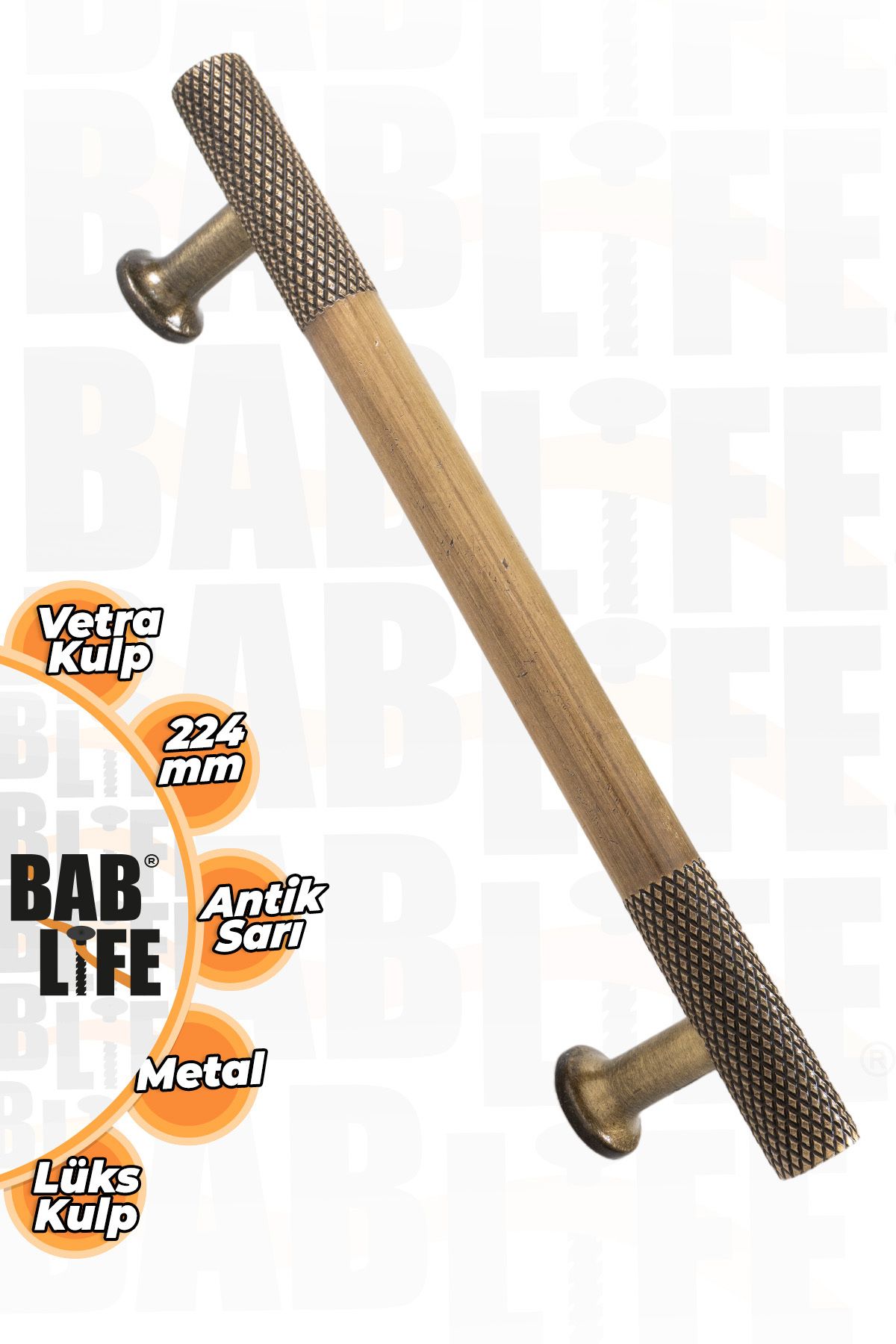 bablife Vetra Antik Sarı 224mm Metal Lüks Çekmece Dolap Mobilya Kulpları