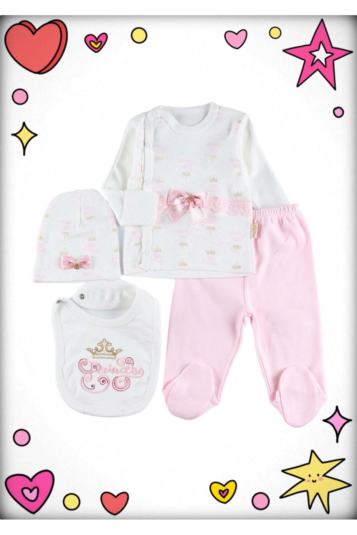 Babyim 4 Lü Prenses Nakışlı Kurdeleli En İyi Zıbın Seti Modelleri