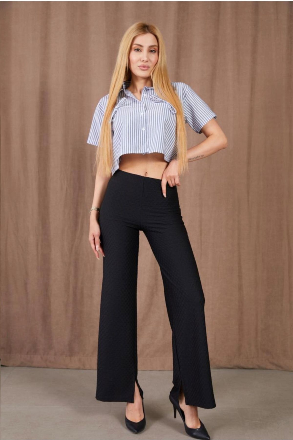 shop Paçası Yırtmaçlı Bürümcük Kumaş Pantolon