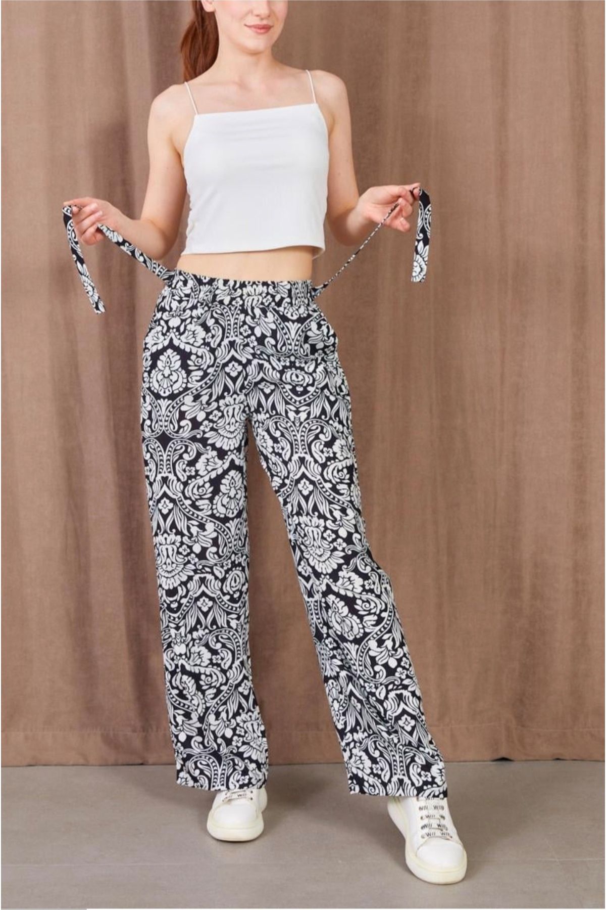 shop Desenli Beli Lastikli Pantolon