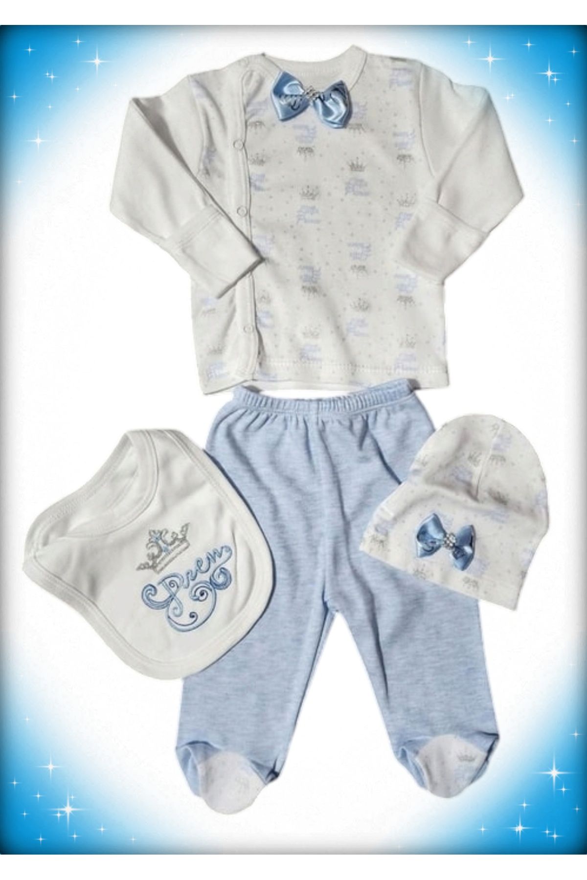 Babyim 4 Lü Prens Nakışlı Kurdeleli En İyi Zıbın Seti Modelleri