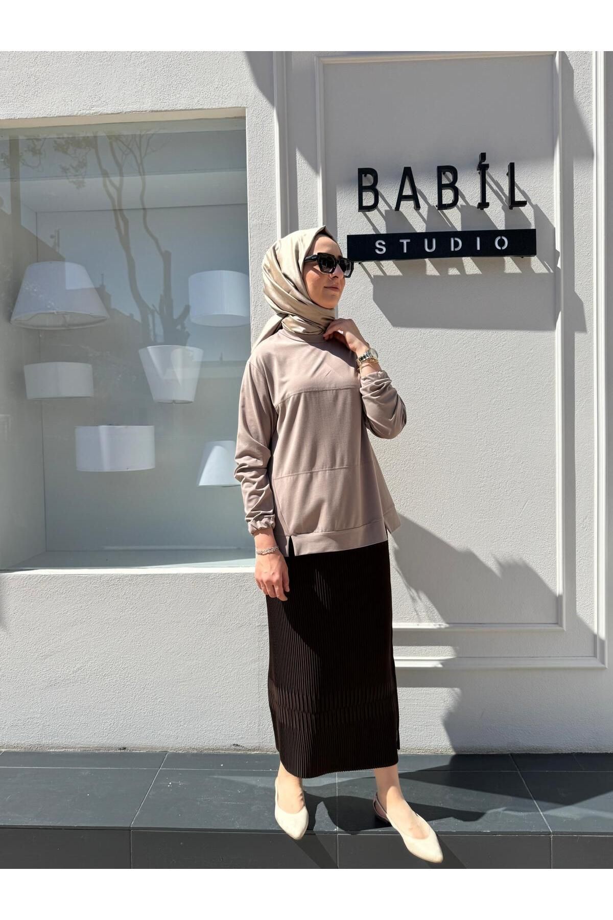 MissWhence Dikiş Detaylı Kadın Bambu Tunik Vizon