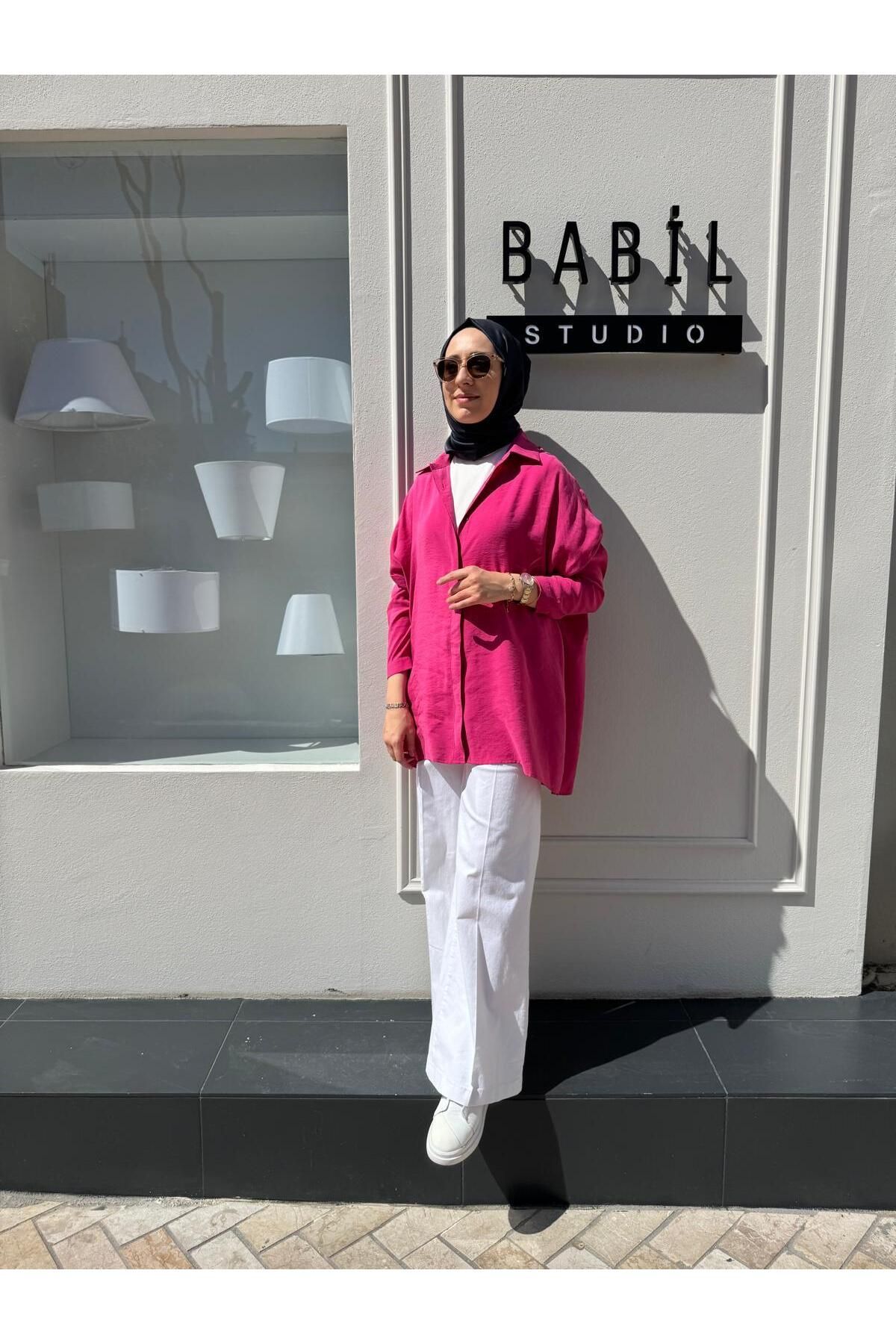 QOOQ STORE Yarasa Kol Kadın Basic Gömlek Fuşya