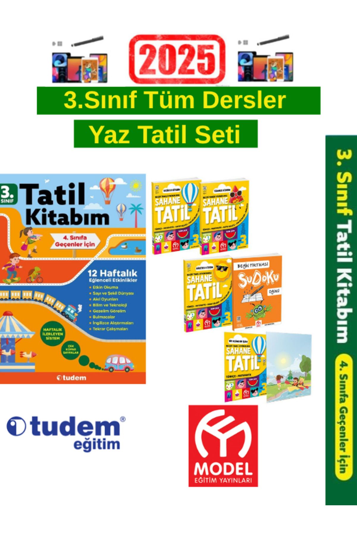 Tudem Yayınları 2025 3.Sınıf Yaz Tatil 12 Hafta Tatil Kitabı+Model 3.Sınıf Şahane Yaz Tatil Kitabı+Kalem