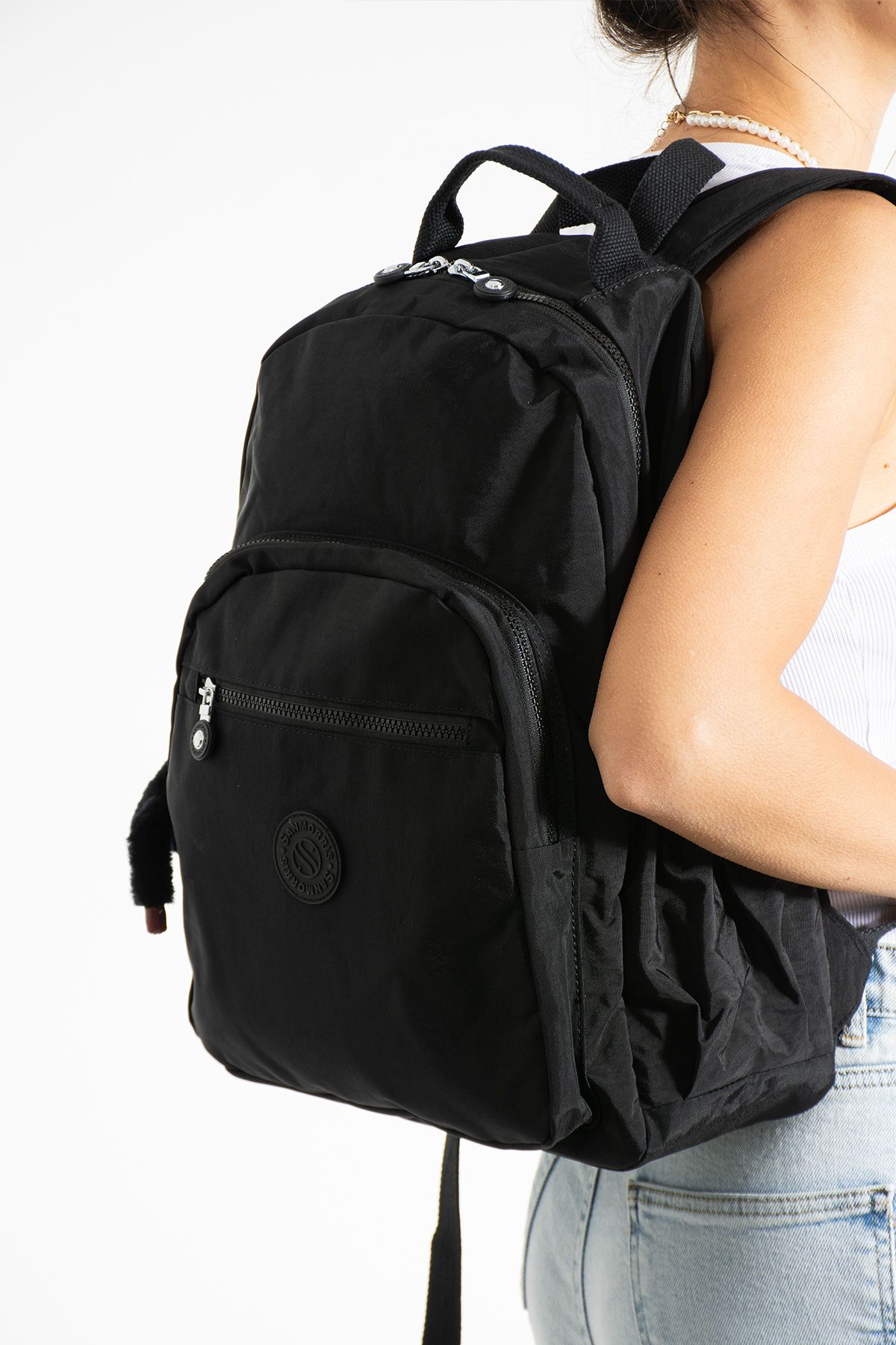 OLDSO Sanmorris Unisex Suya Dayanıklı Krinkıl Kumaş Çok Gözlü Büyük Boy Laptop Okul ve Sırt Çantası 3022