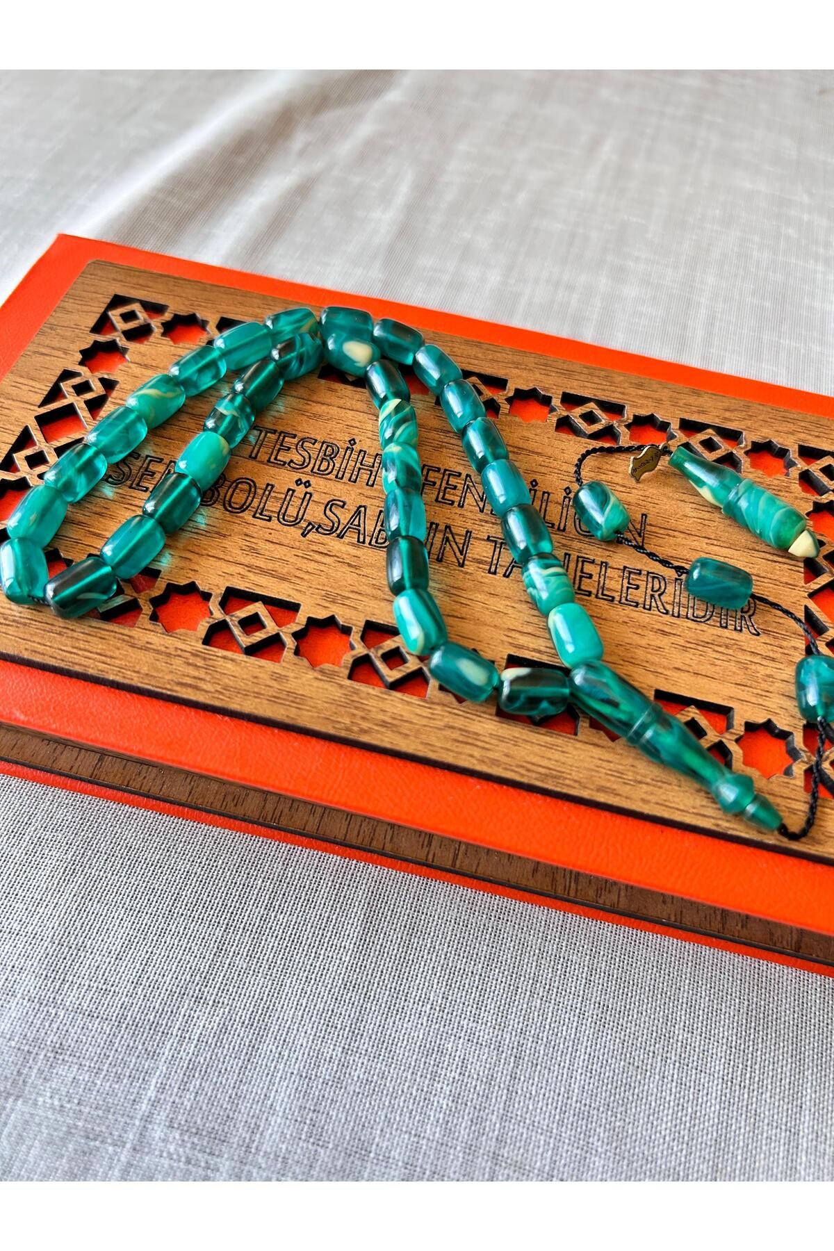 shop Muhammed Tacir Usta İmzalı Turkuaz Sıkma Kehribar Tesbih (Özel Hediye Kutusunda)