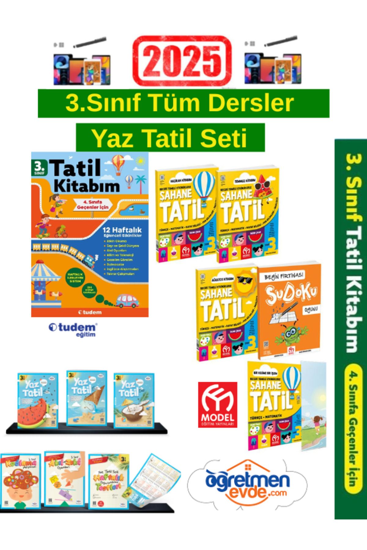 Tudem Yayınları 2025 3.Sınıf Yaz Tatil+Öğr. Evde 3.Sınıf Yaz Kitabı+Model 3.Sınıf Şahane Yaz Tatil Kitabı+Kalem