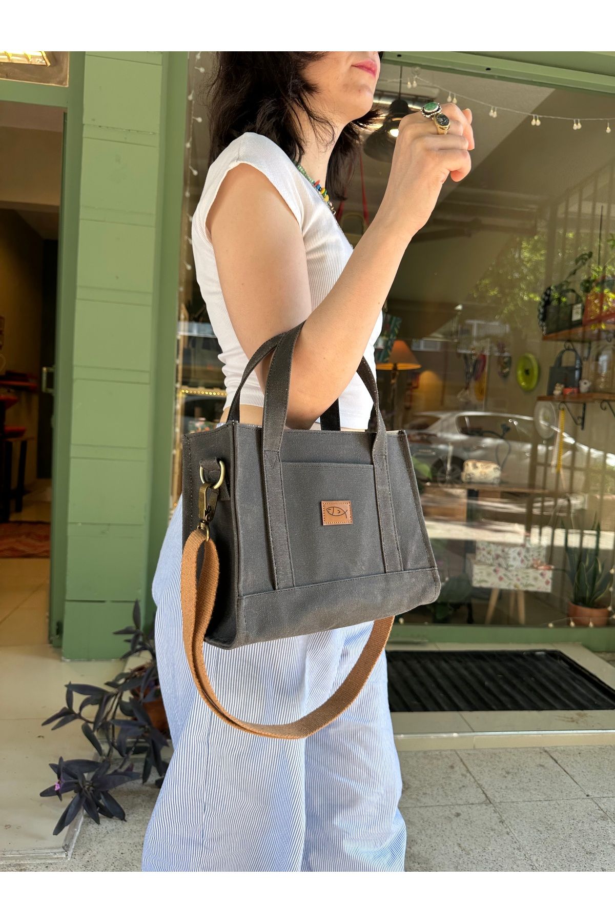 Atelier Lapina Siyah / Koala / Orta Boy Mumlu Kanvas Çanta