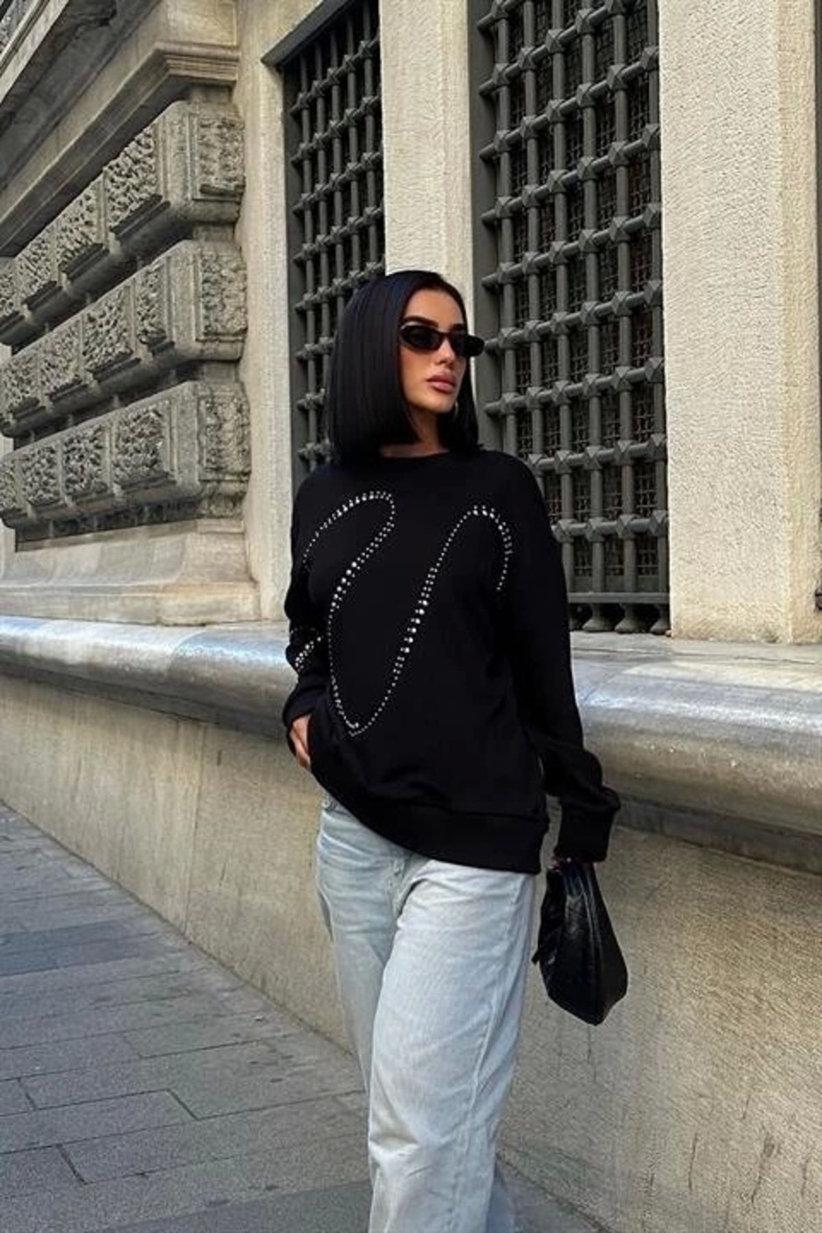 Butik Gümüş Taşlı Sweatshirt 8052