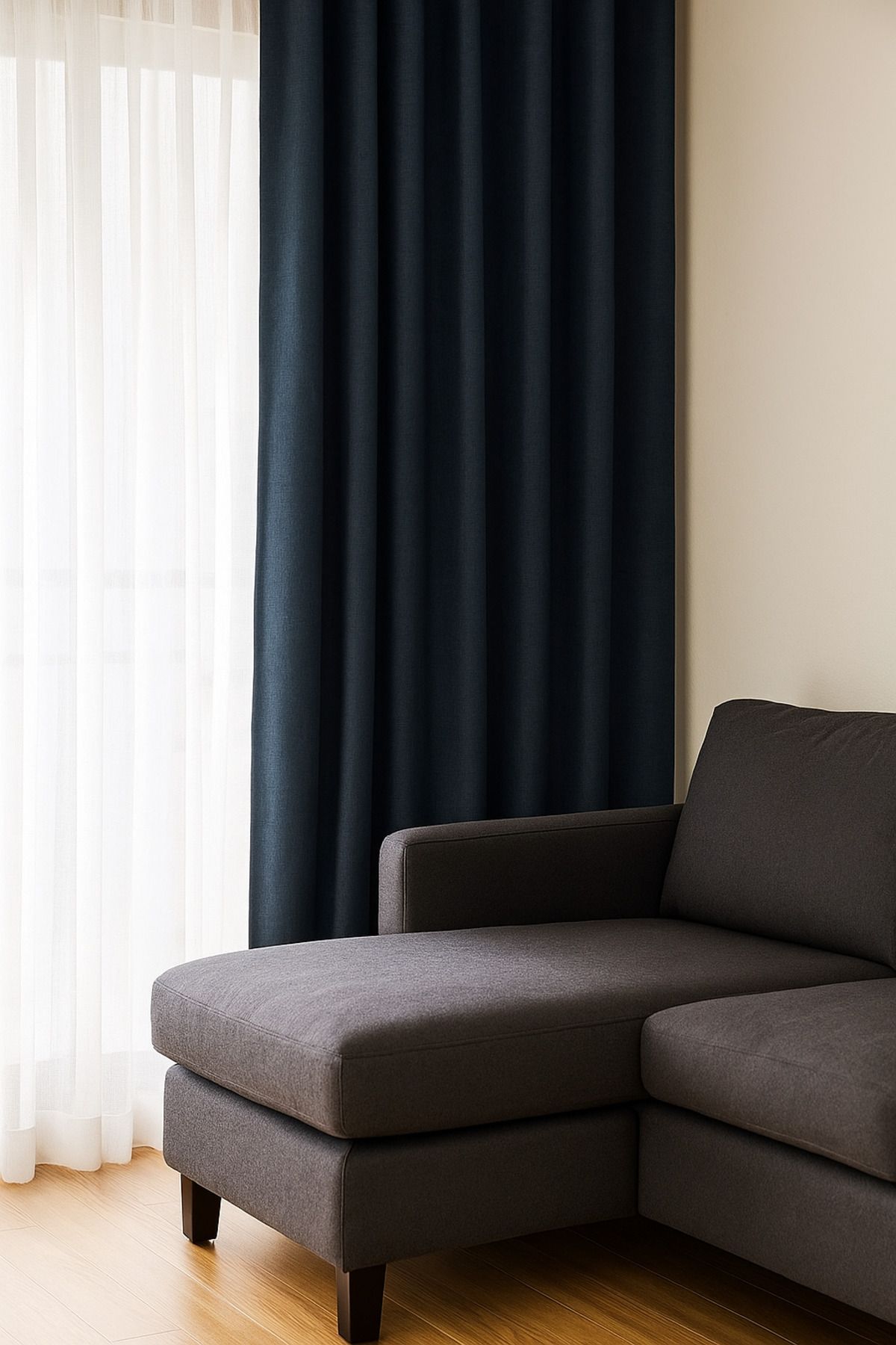 Ran Perde Keten Karartma Blackout Perde - Lacivert - 2 Adet