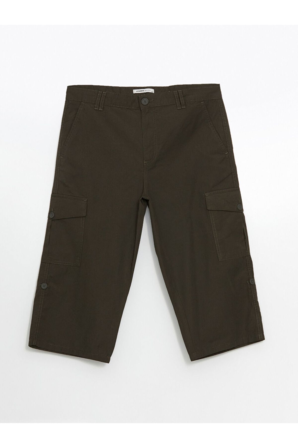 LC Waikiki-Standard Pattern 100% Cotton Poplin Fabric Men's Capri Shorts 5