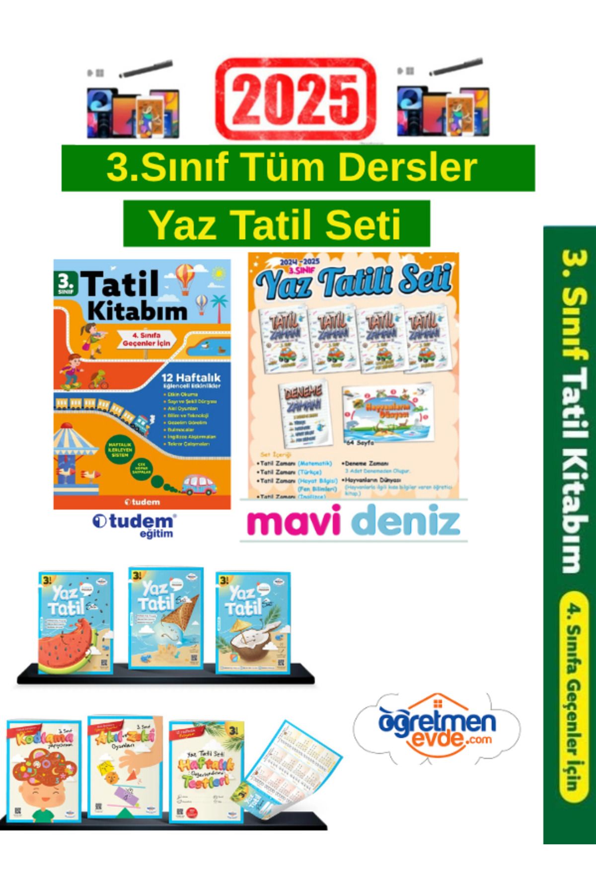Tudem Yayınları 2025 3.Sınıf Yaz Tatil+Öğr.Evde 3.Sınıf Yaz Tatil+MaviDeniz 3.Sınıf Yaz Tatil Seti+ Kalem