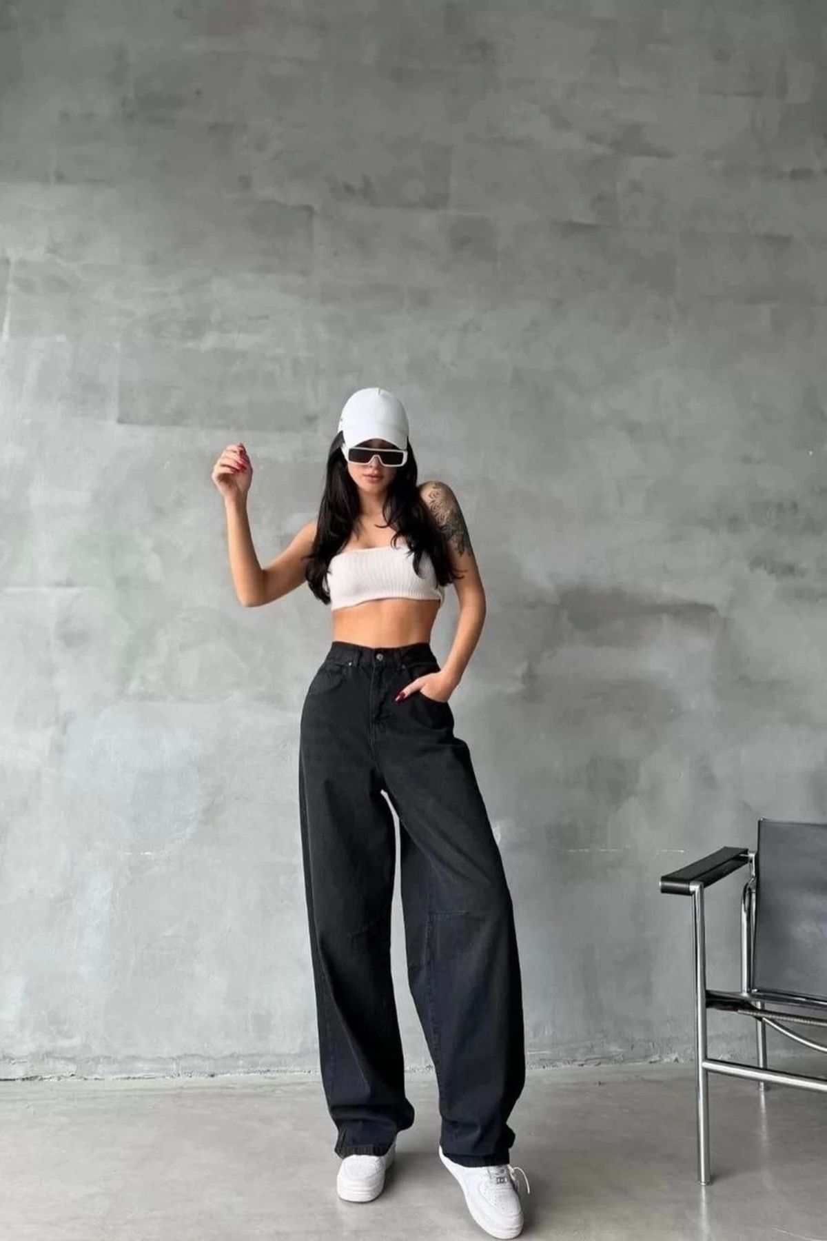 bamido Arkadan Tokalı Jeans Pantolon Siyah