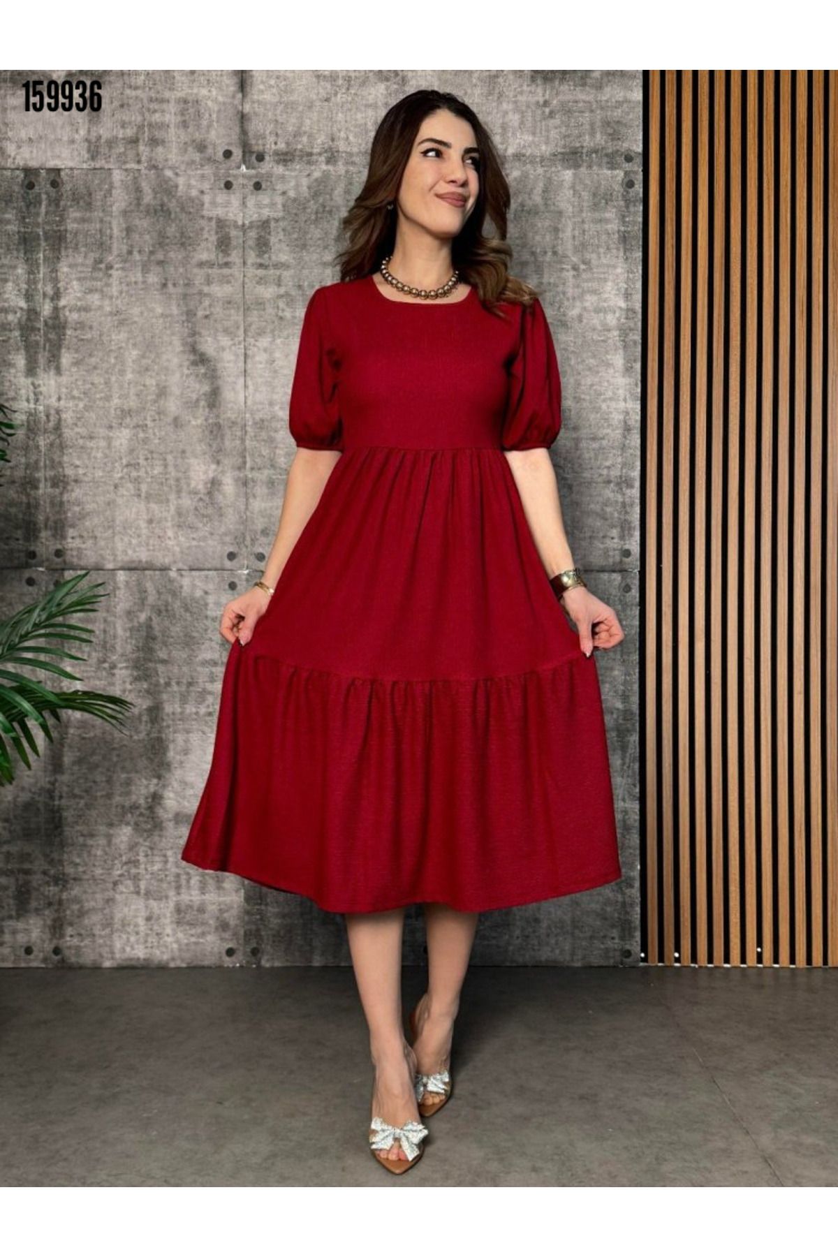 BZ Boutique Kısa Kollu Katlı Bürümcük Büyük Beden Balon Elbise 159938