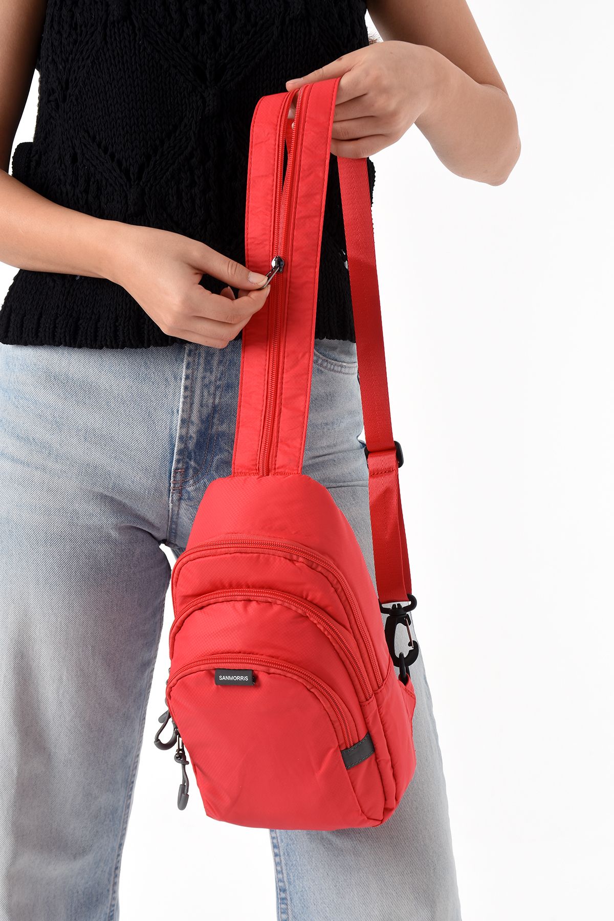 OLDSO Sanmorris Unisex Paraşüt Kumaş Suya Dayanıklı 3 Bölmeli Çapraz ve Sırtlık Askılı Body Bag 6005