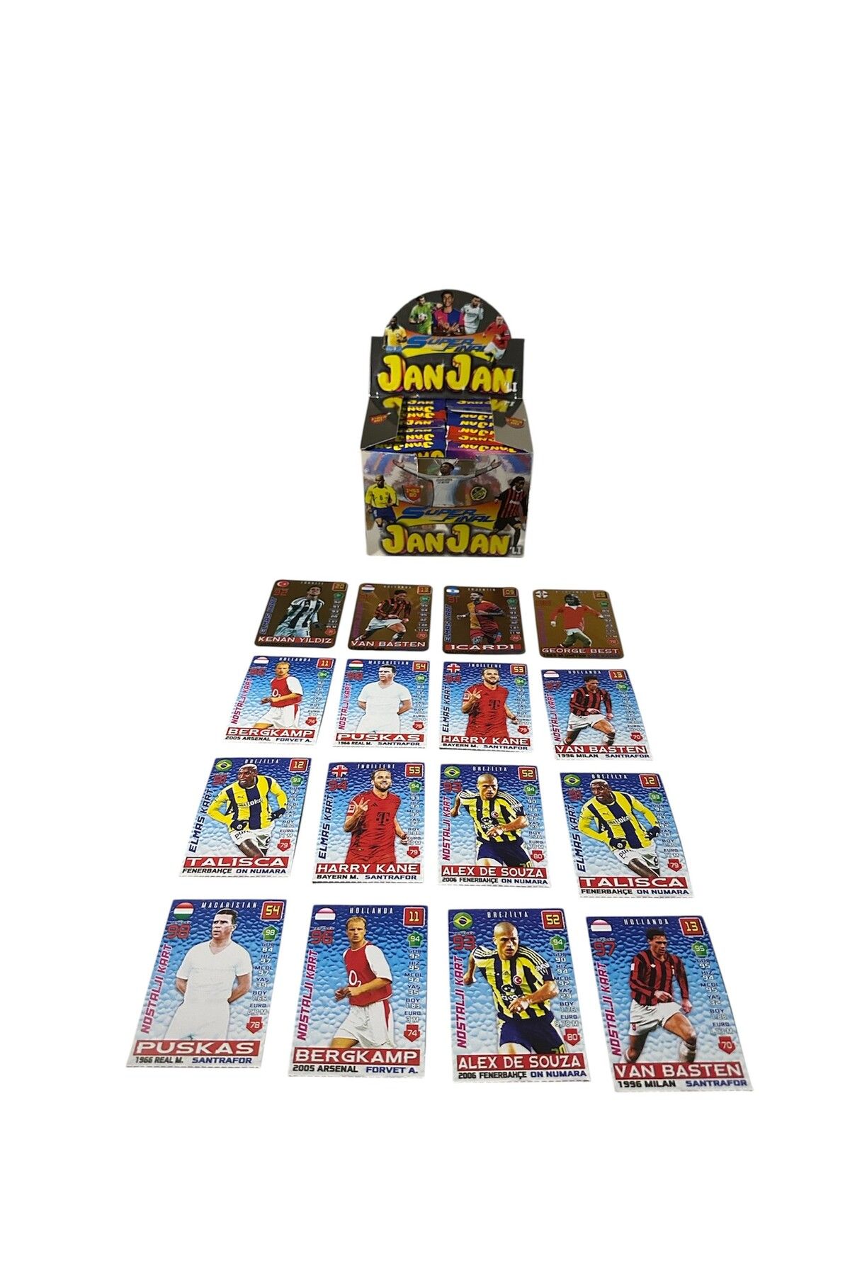 felix express JanJan'lı Süper Final 16 Minik Kutu 96 Kart 32 Hologramlı Kart Futbolcu Oyun Kağıtları