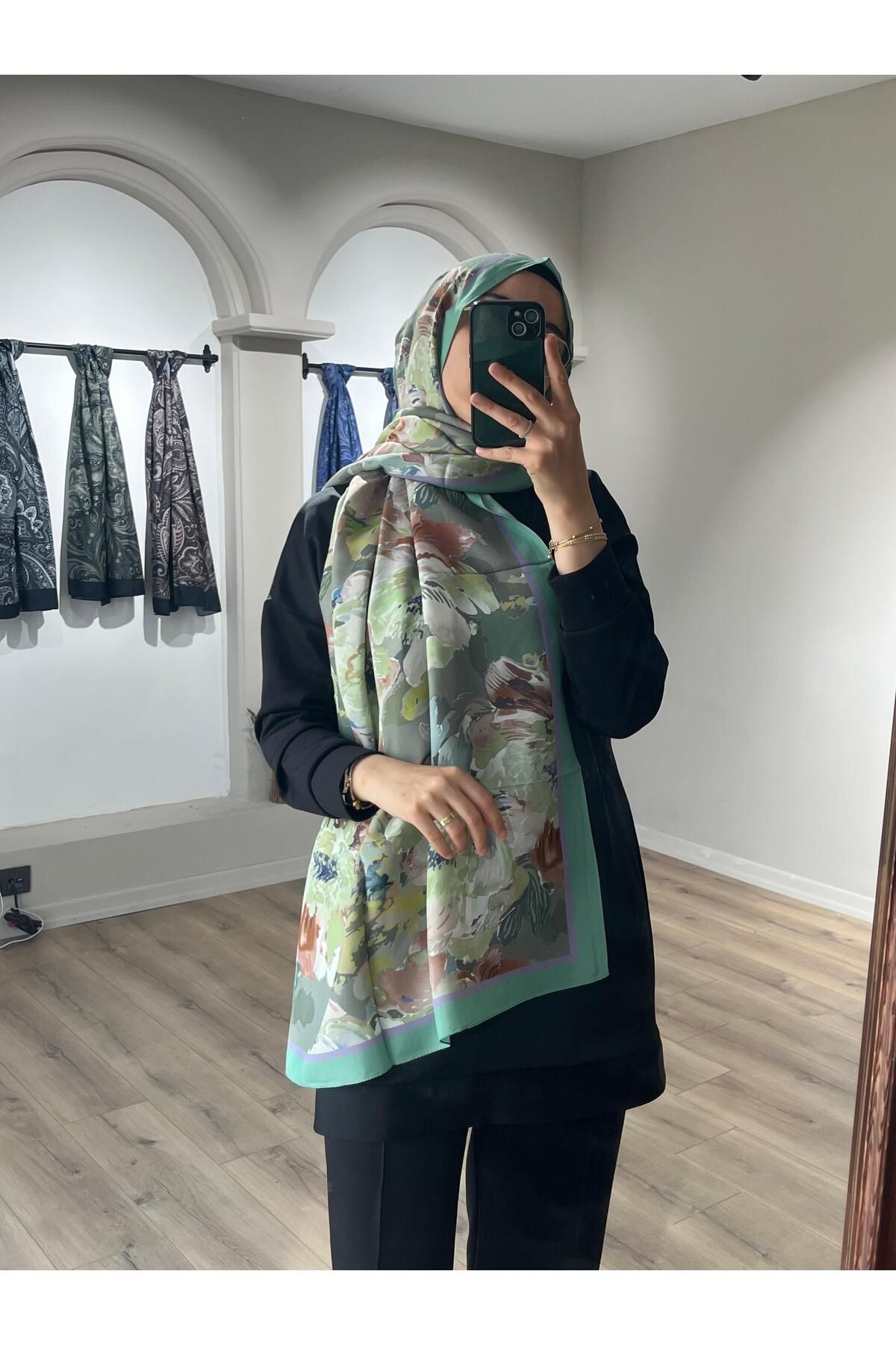 Merwiss Sunrise Çiçek Desen Şal - Yeşil