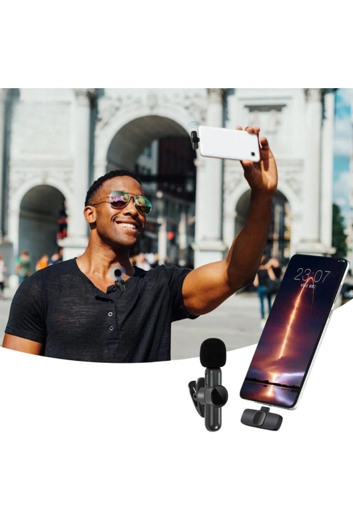 Aydoganticaret44 Type C Uyumlu İphone Dönüştürücülü Kablosuz Yaka Mikrofonu Android ve İphone Uyumlu