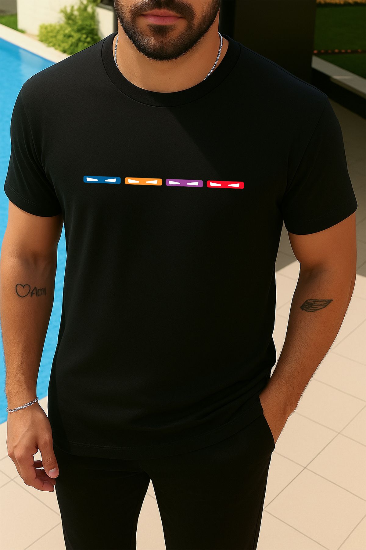 uniqwo Unisex Ninja Kaplumbağalar Göz Maske Baskılı %100 Pamuk Premium Regular Siyah T-Shirt