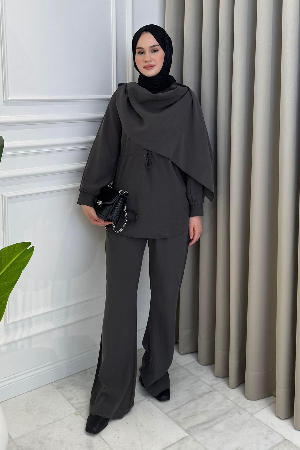 Beige Store Şal Detaylı Pantolon Takım Antrasit