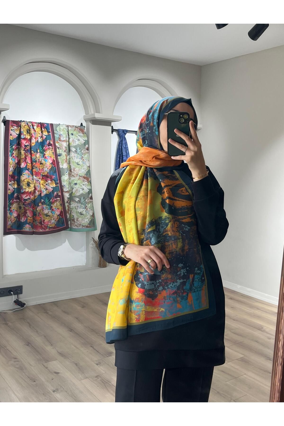 Merwiss Sunrise Fırça Desen Şal - Turuncu