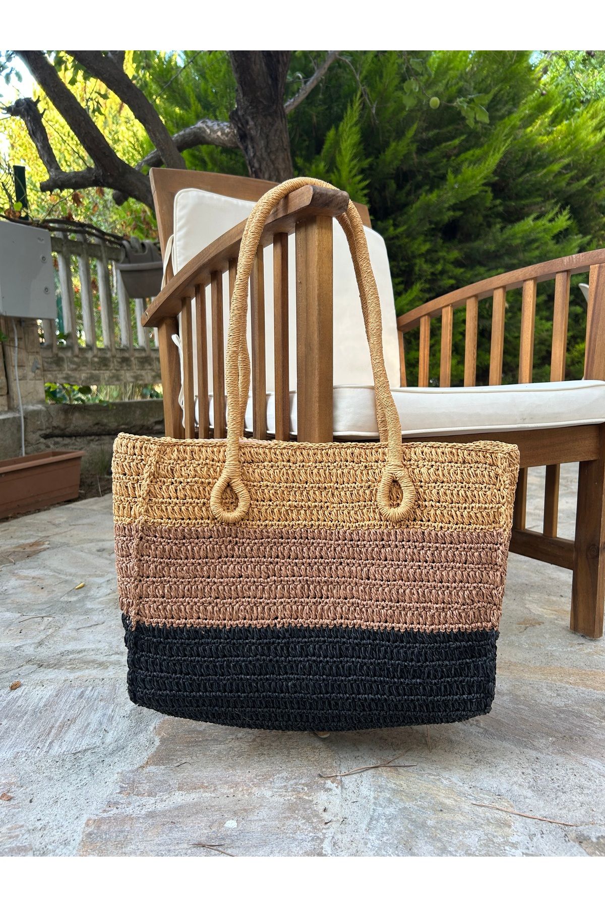 NapaDesignArt Kadın Çanta, Örgü Hasır Çanta, Büyük Omuz Çantası, Çiçekli Çanta, Yazlık Makrome Çanta, Plaj Çantası