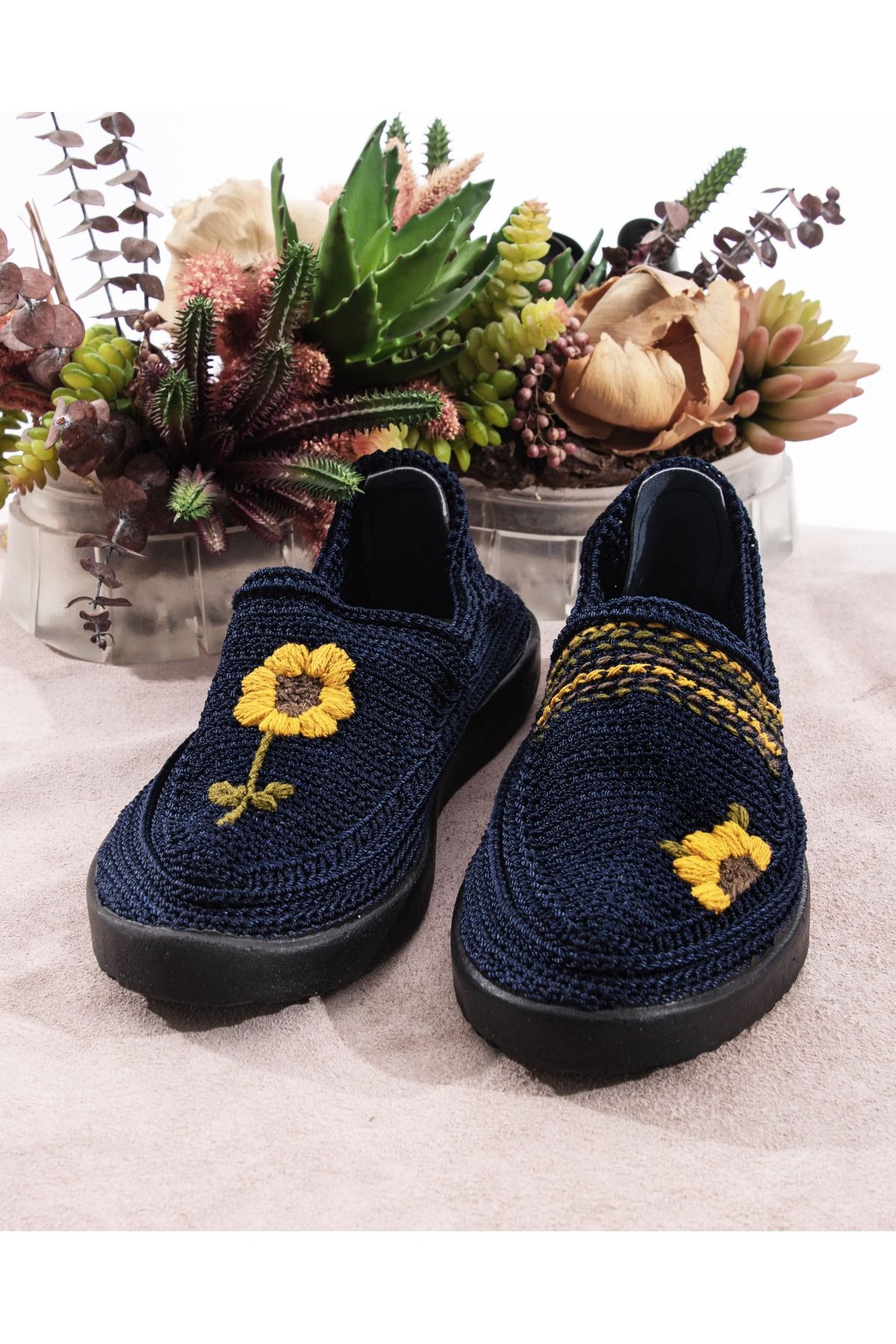 Gacco Shoes El Örgüsü Nakışlı Lacivert Kadın Espadril
