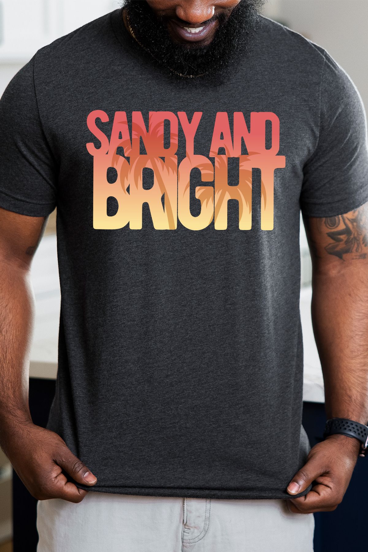 uniqwo Unisex Sandy Bright Yaz Temalı %100 Pamuk Premium Regular Koyu Gri T-Shirt