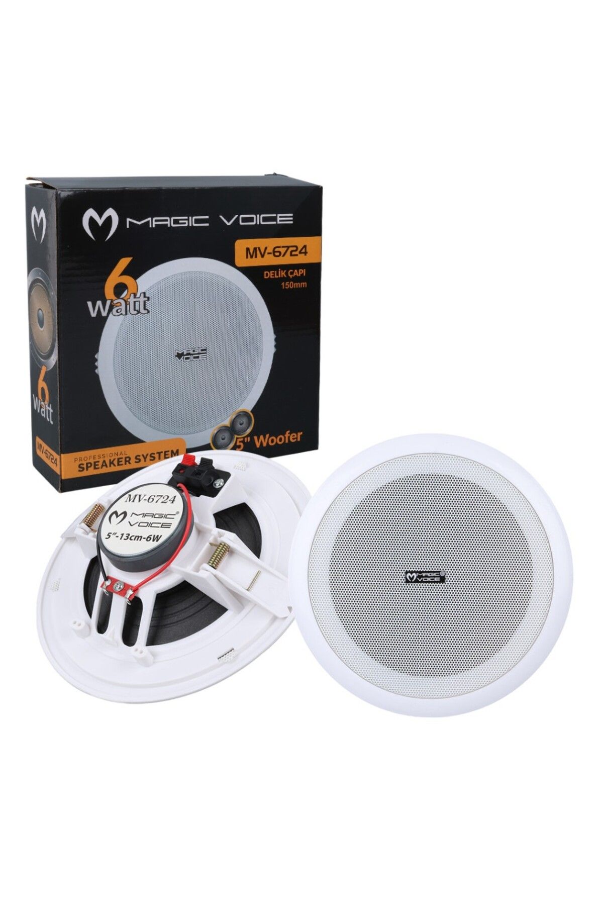 Aydoganticaret44 MAGICVOICE MV-6724 5 13 CM 8 OHM 6 W BEYAZ ALÇIPAN HOPARLÖR TRAFOSUZ