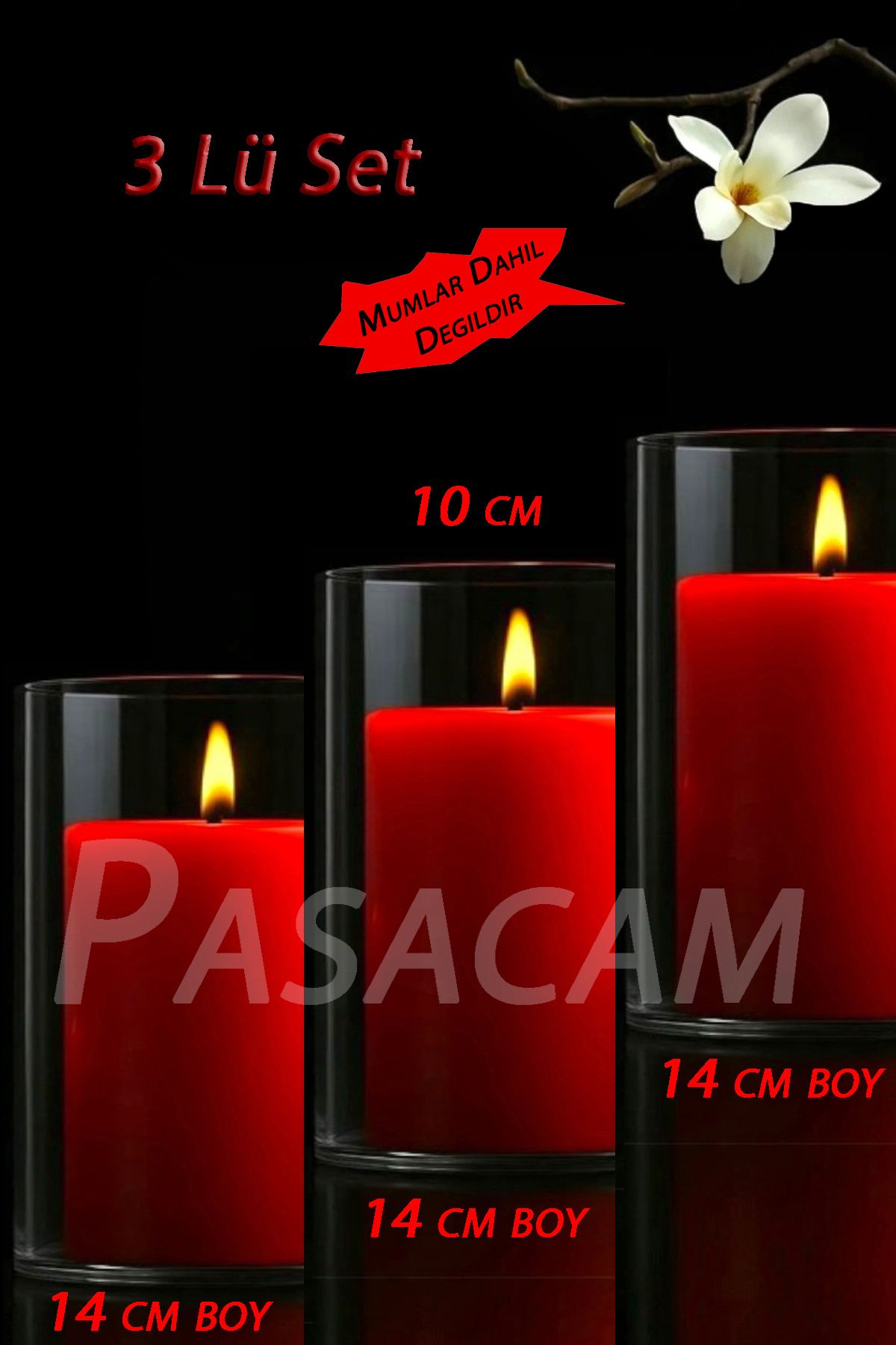Paşa Cam Cam Vazo Silindir Mumluk 10 Cm Cap 14 Cm Yükseklik 3 Adet