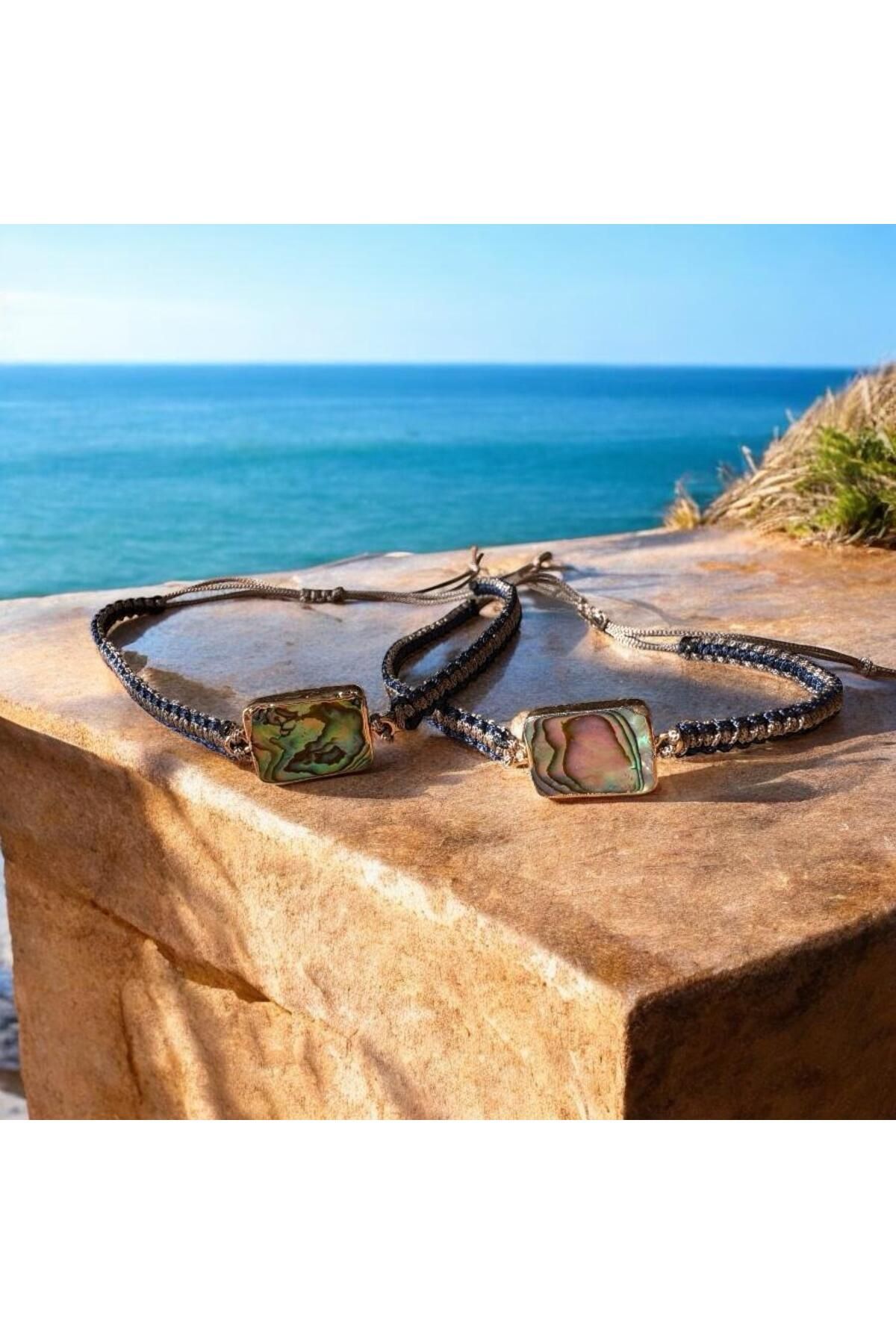 MODA Reef Erkek Doğaltaş Abalone Bileklik – Ayarlanabilir Makrome Bohem Tarz