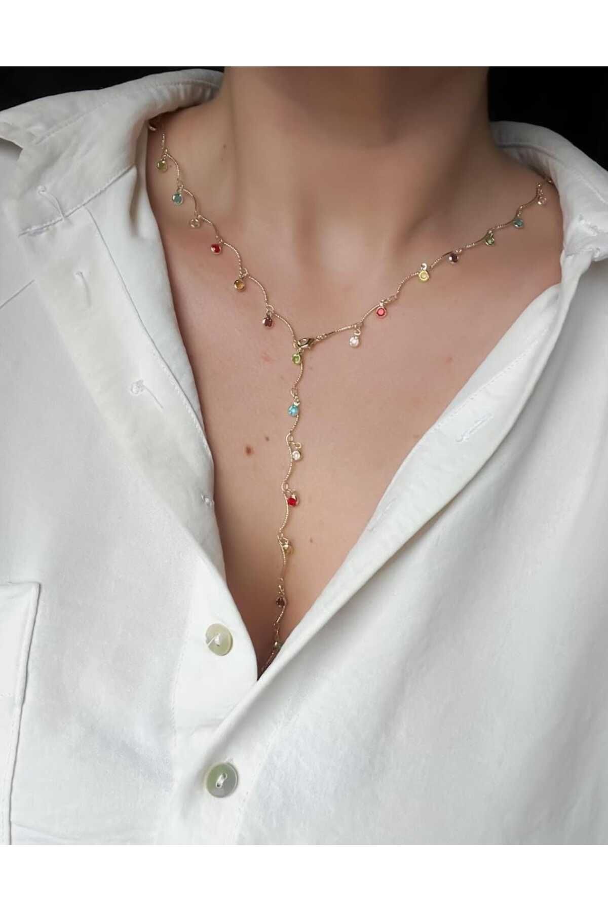 Bubbleatelier Çelik renkli taş Y gold kolye