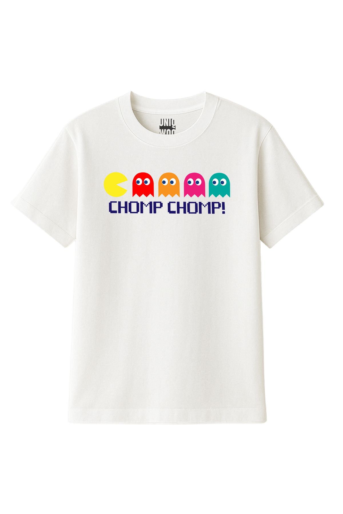 uniqwo Unisex Pacman Chomp %100 Pamuk Premium Regular Beyaz T-Shirt