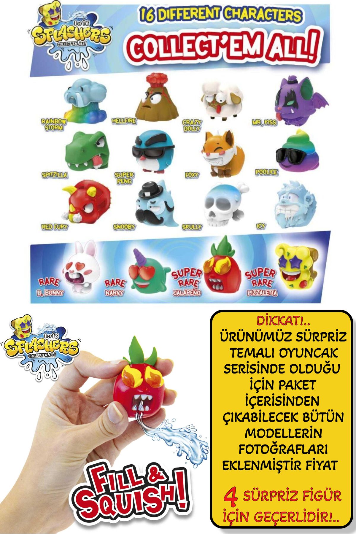TOYFEST 4 ADET Sürpriz Splashers Fill & Squish! Sıkımlık Stress Giderici Yumuşak Mini Su Tabancası