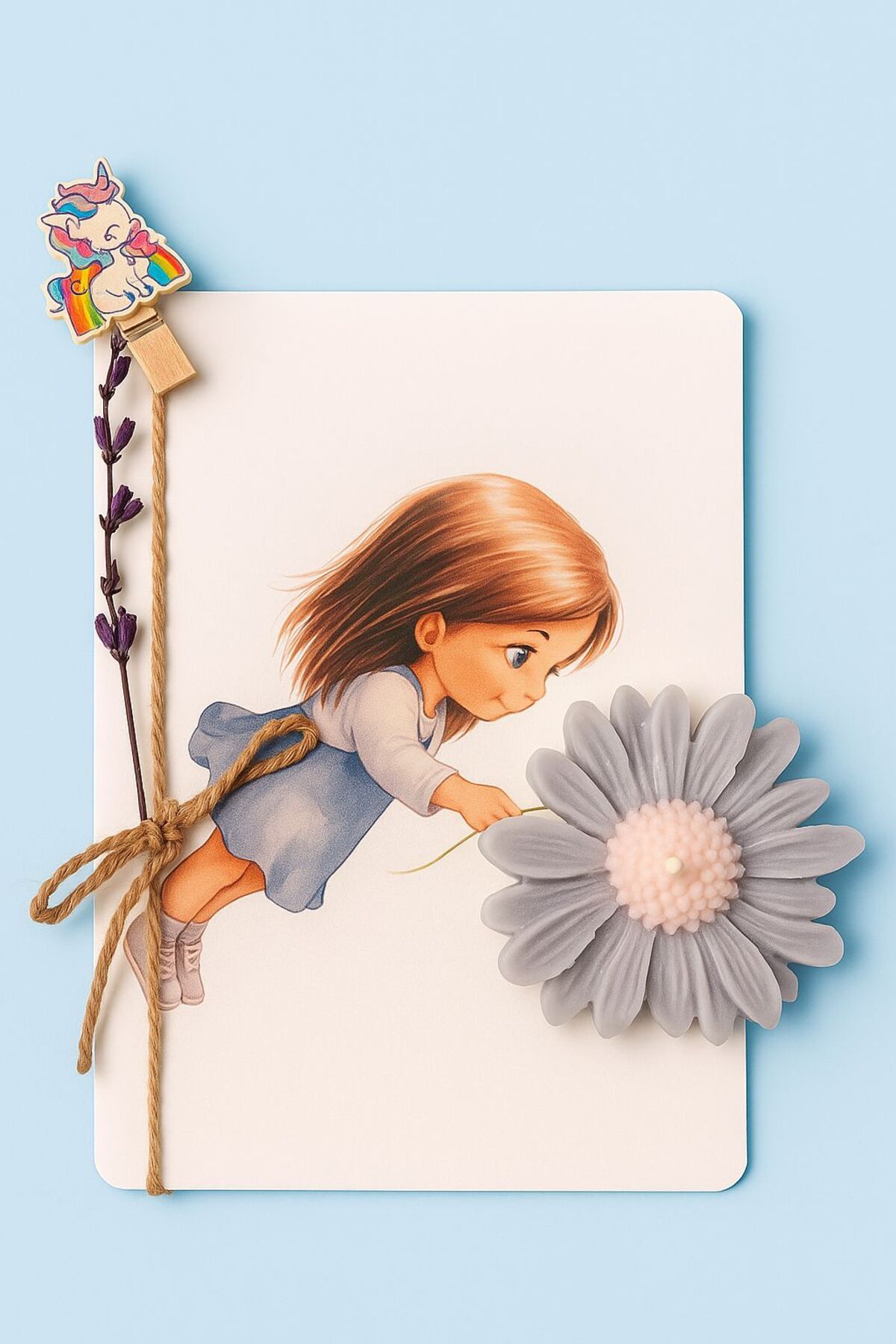 EL YAPIMI Doğum Günü, Baby Shower ve Özel Günler için Hediyelik Çiçekli Mumlu Kart 5'li Paket