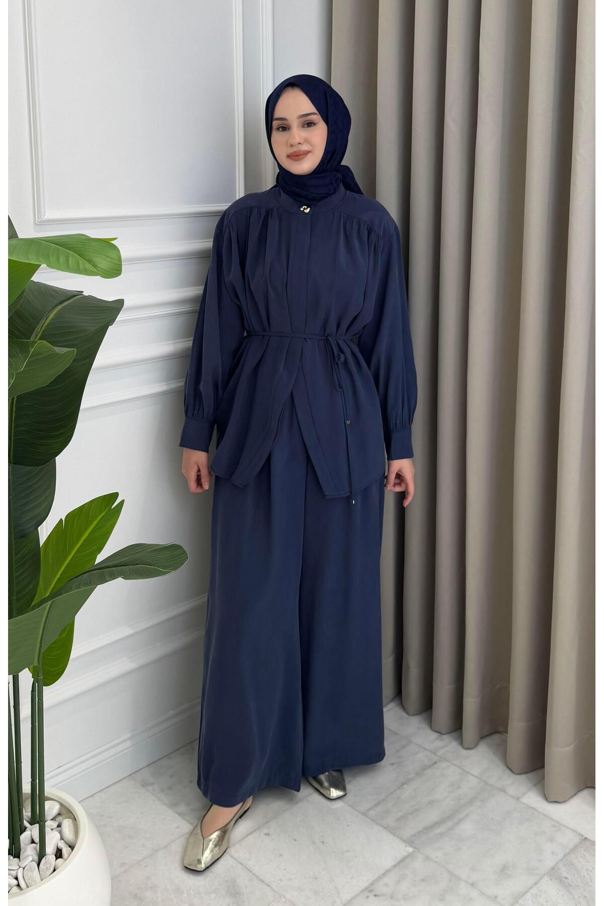 Beige Store Belden Bağlamalı Pantolon Takım İndigo