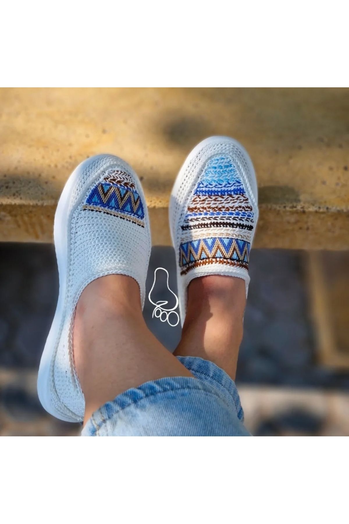 Gacco Shoes El Dokuması Mavi Nakışlı Kadın Espadril
