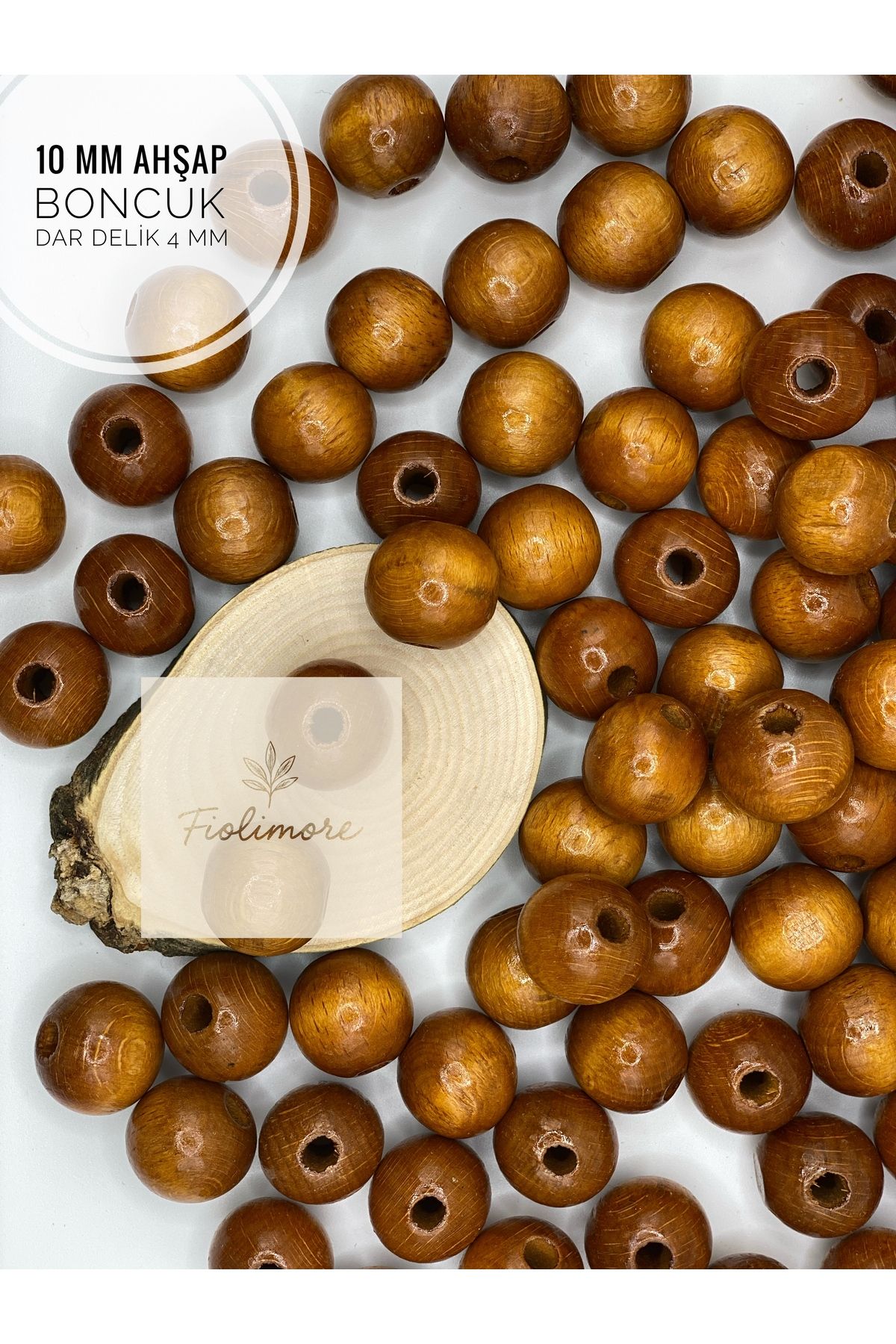 Fiolimore 10 mm Taba Ahşap Boncuk (50 Gram 140 Adet) Delik Çapı 4 mm Yuvarlak Dar Delik Renkli Tahta