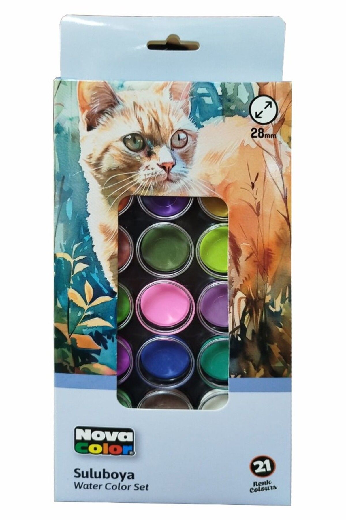 Brons 21 Renk Sulu Boya 1 Paket Fırça Hediyeli 21 li Suluboya Canlı Renkler 28 mm Boya Çapı Büyük Boy