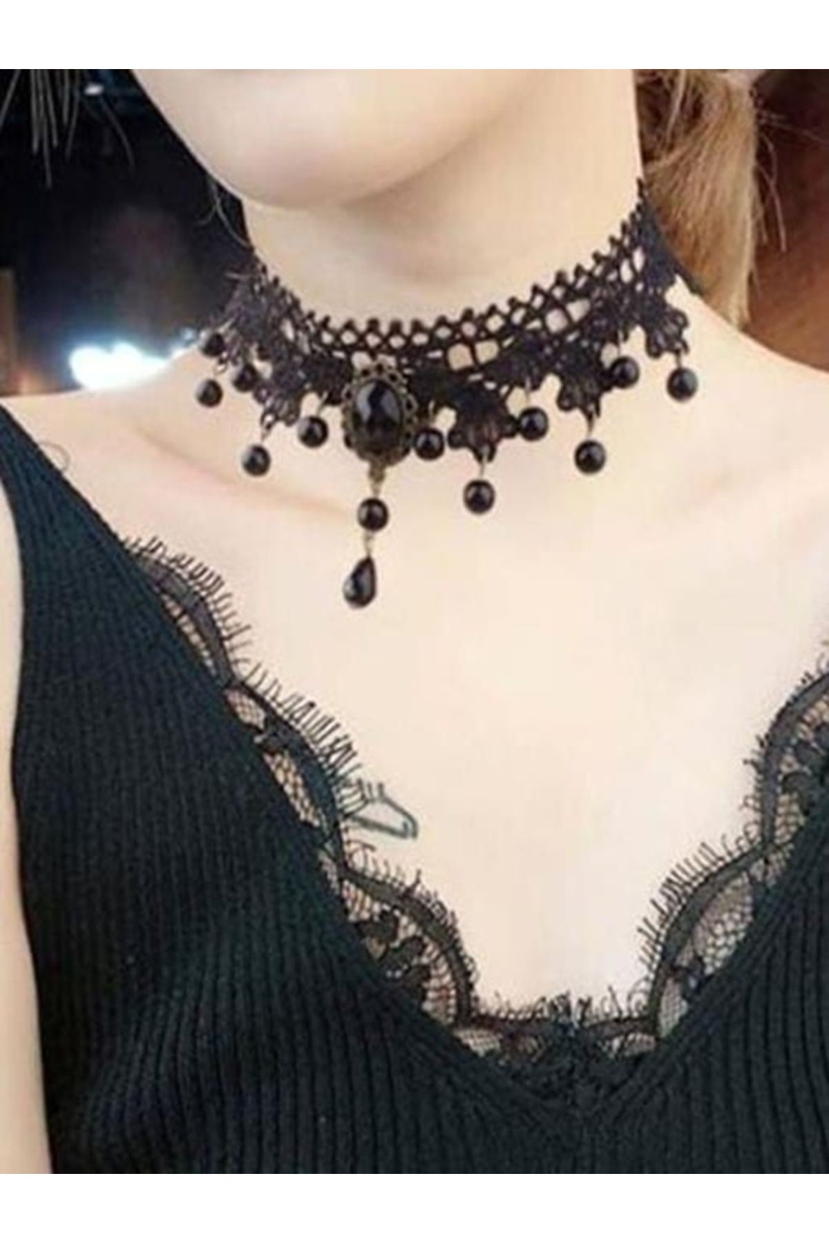 Shisa Jewel Clataly Gotik Siyah Dantel Kolye Püskül Yaka Gerdanlık Parti Aksesuarları Kadınlar için (24)