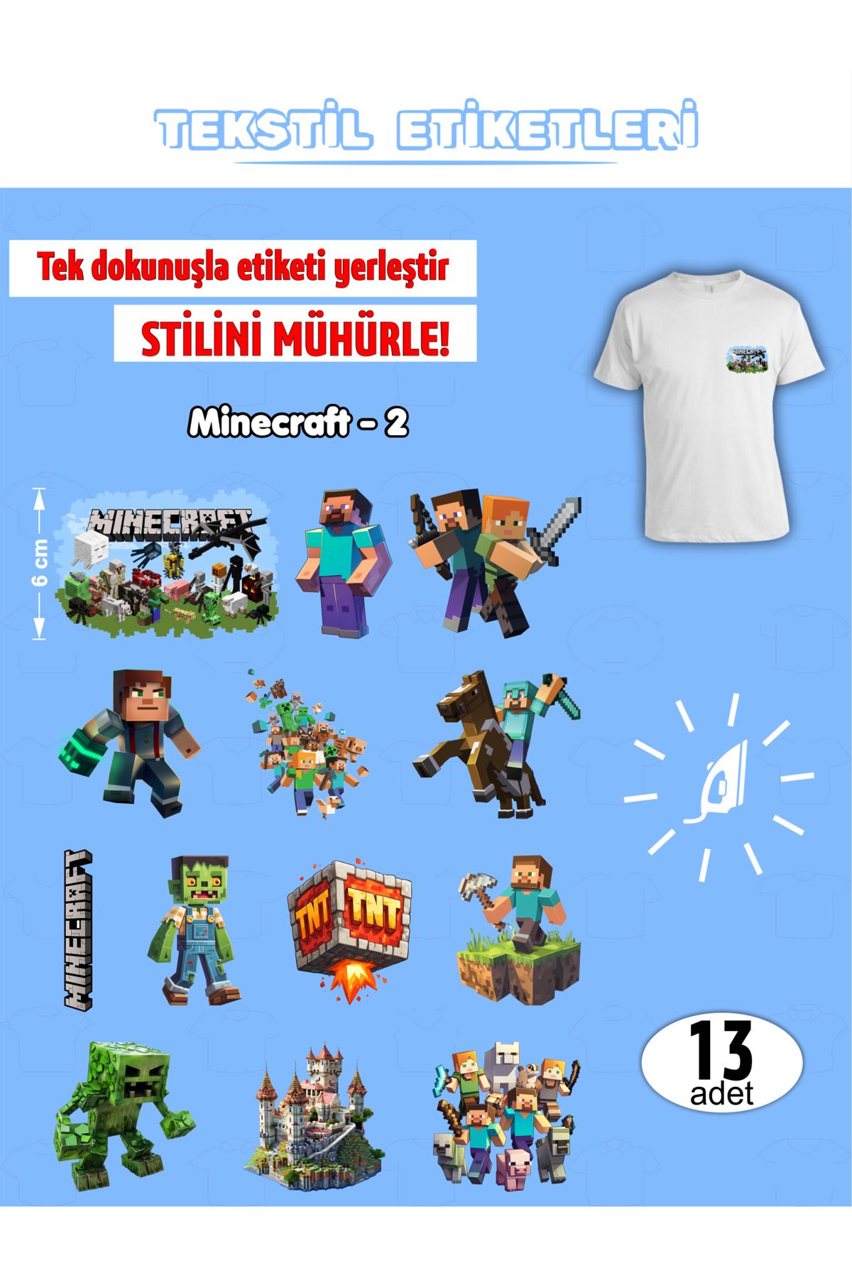 AGG Reklam Ütü ile Yapışan Kıyafet Etiketi Minecraft -2 13Lü Set