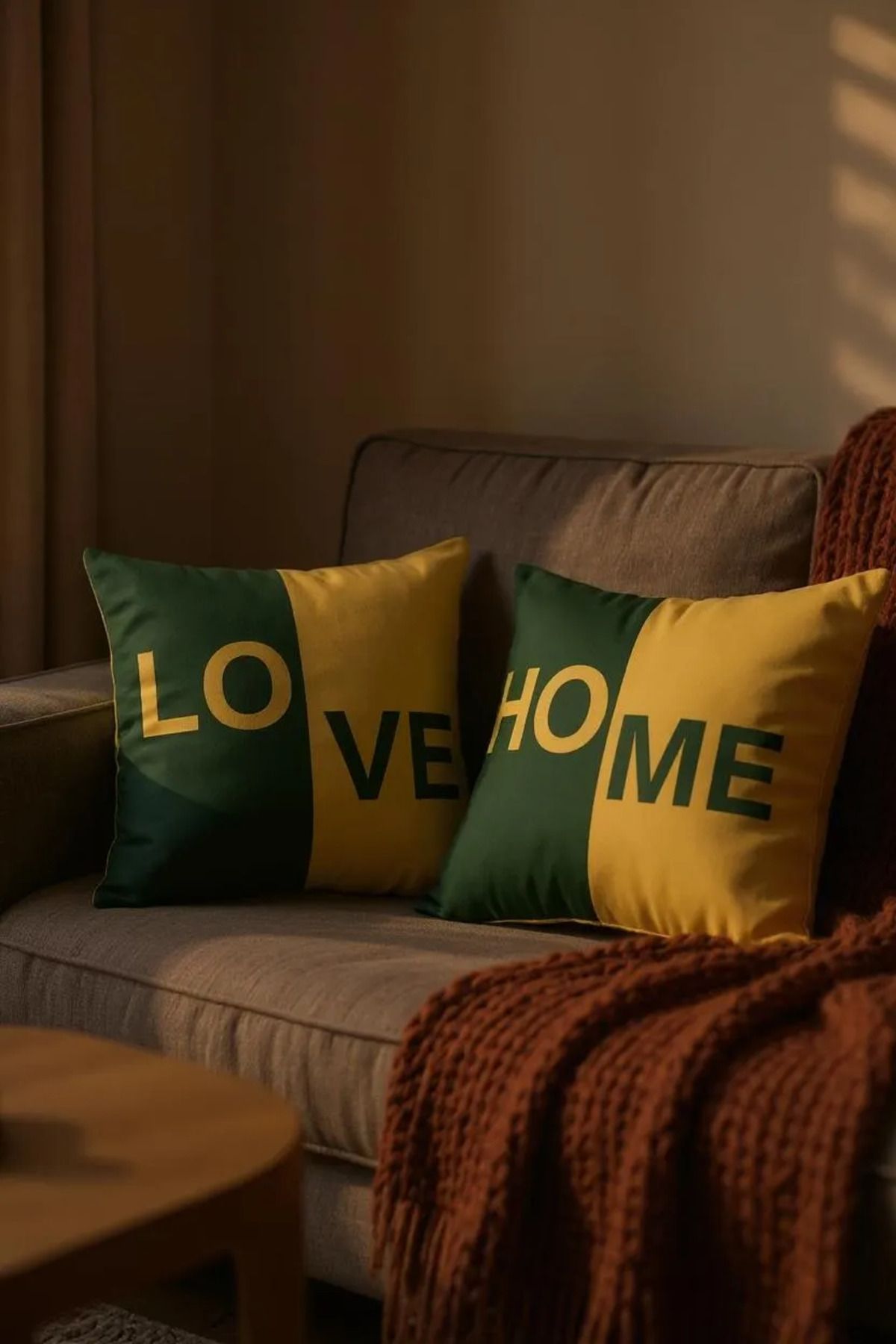 GMhome LOVE HOME Yazılı Dekoratif Kırlent Kılıfı 43x43 cm Raşel Kumaş